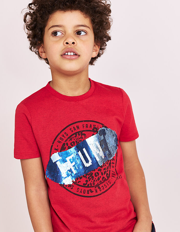 Boys' red reversible skateboard sequin T-shirt -1