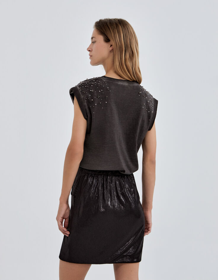 Tee-shirt noir ave clous et strass Femme-2