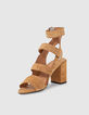 Sandalen met hak camel suèdeleer riempjes en studs dames-5