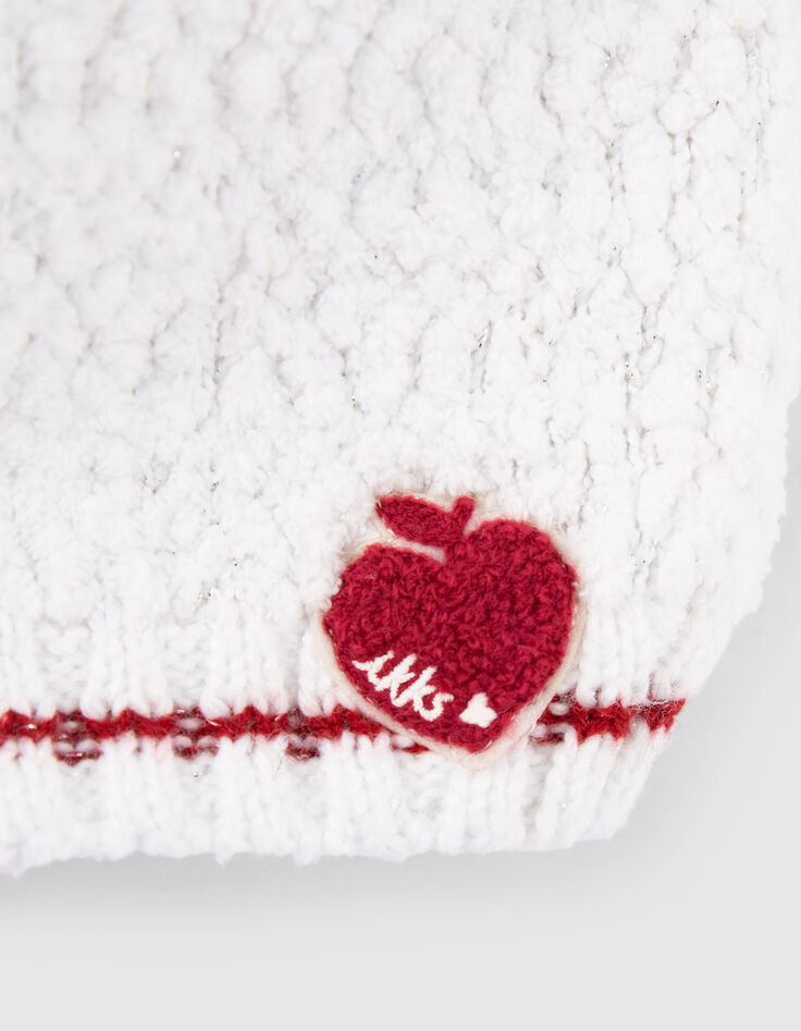 Baby girls’ ecru knit apple-heart beanie & snood-6