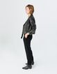 Women’s quilted shoulder lambskin leather short jacket-5