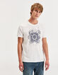 Men's' white compass image cotton T-shirt-1