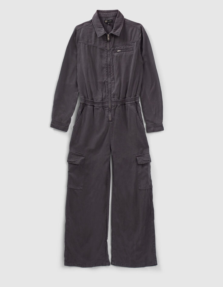 Lange grijze jumpsuit rits Lyocell® meisjes-1