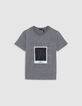 Grey boy's embossed message T-shirt with Polaroid effect-1