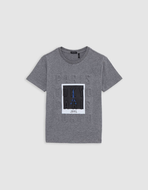 Grey boy's embossed message T-shirt with Polaroid effect - IKKS