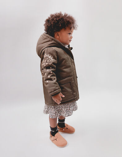 Sequined khaki parka with embroidered sleeves, baby girl - IKKS