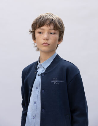 Boy's navy fleece cardigan with teddy collar