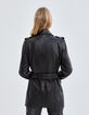 Pure Edition-Women’s black leather long belted jacket-2