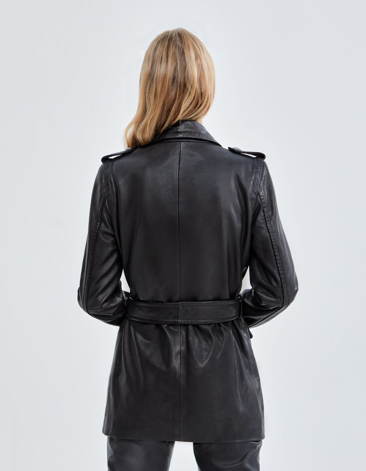 Pure Edition-Women’s black leather long belted jacket-2