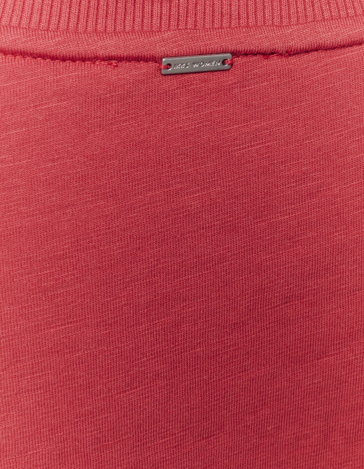 Tee-shirt rose en coton éclair brodé manche femme-5