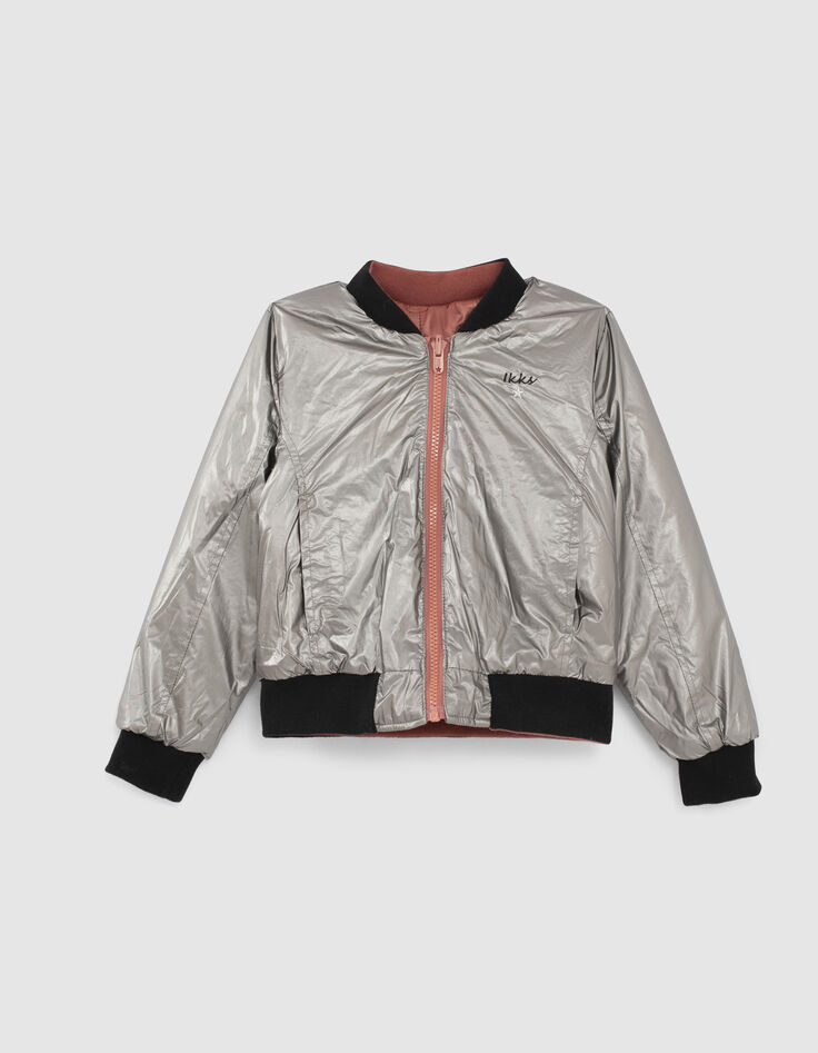 Parka 3 en 1 caqui con bomber silver reversible niña-2