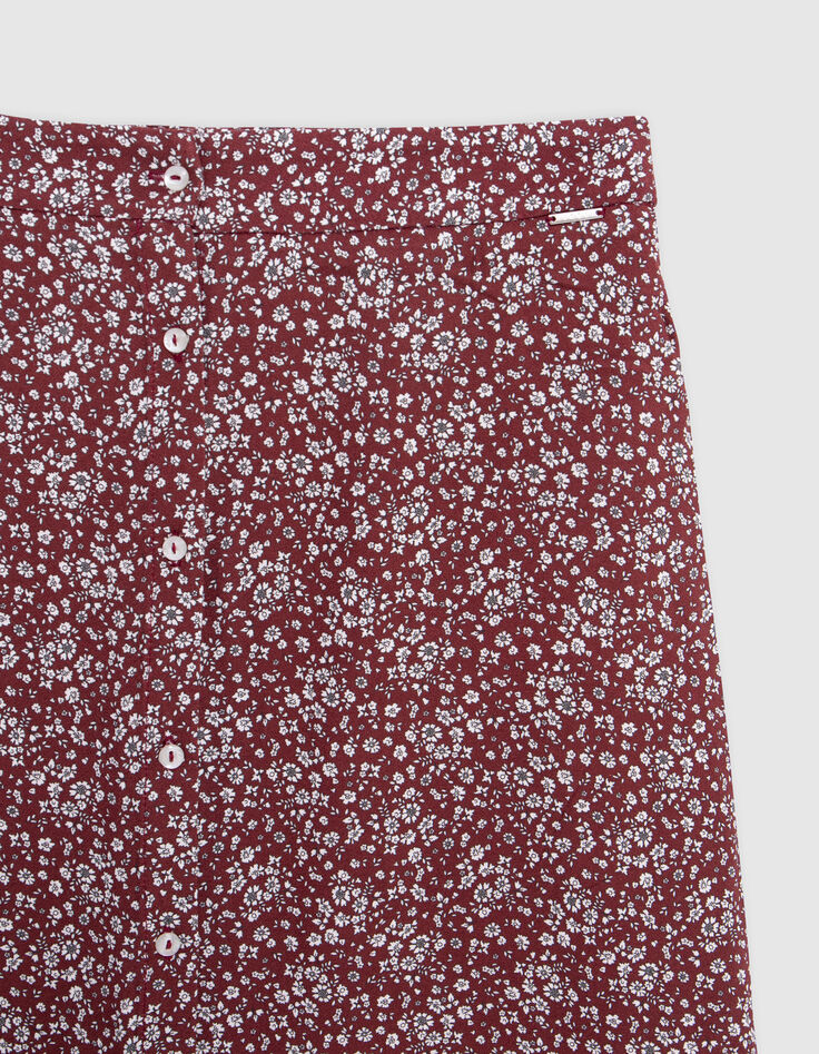 Girls' burgundy micro floral print long skirt-4