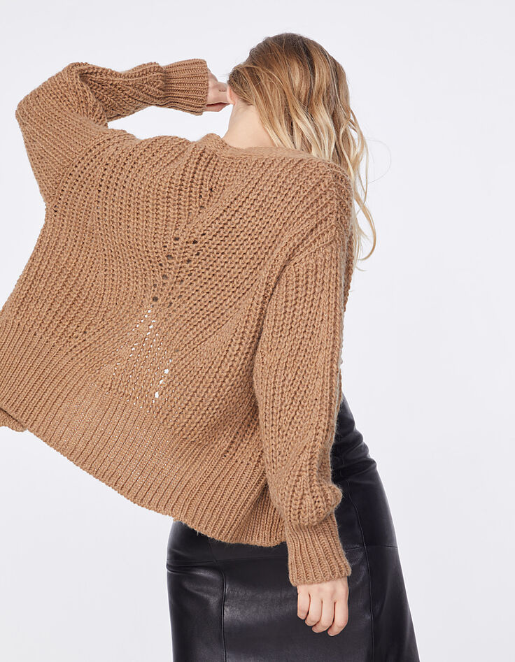 Women’s mahogany fluffy knit cardigan-3