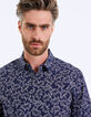 Men’s indigo floral motif slim shirt-3