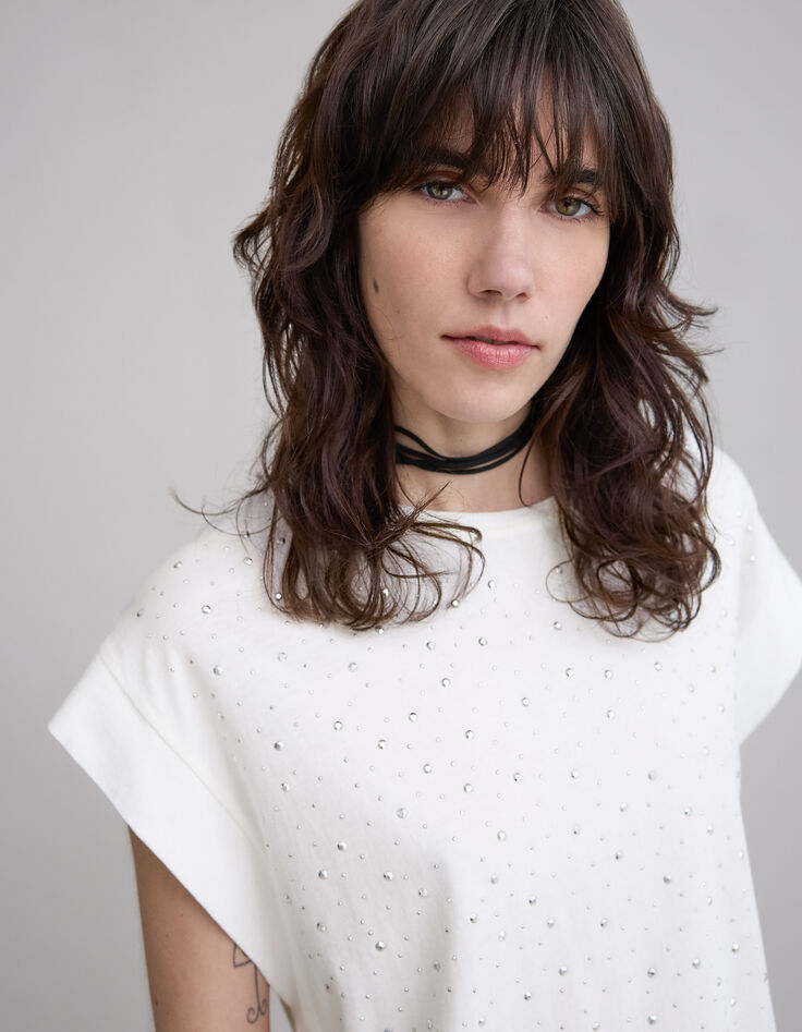 Women's white faceted stud tee-shirt-4