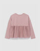 Girl's burgundy bi-material tulle-plumetis back t-shirt-5