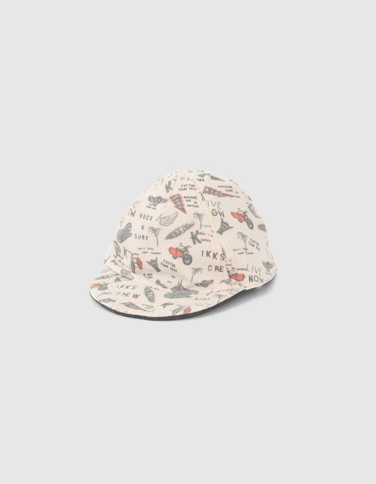 Casquette réversible beige imprimé et gris bébé garçon-3