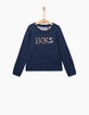 Sudadera índigo IKKS bordado flores niña-3