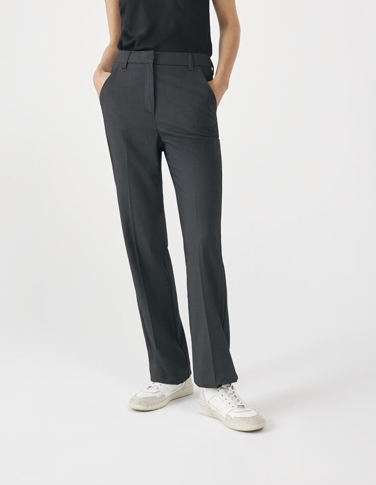 Women’s black semi-plain jacquard straight suit trousers-2