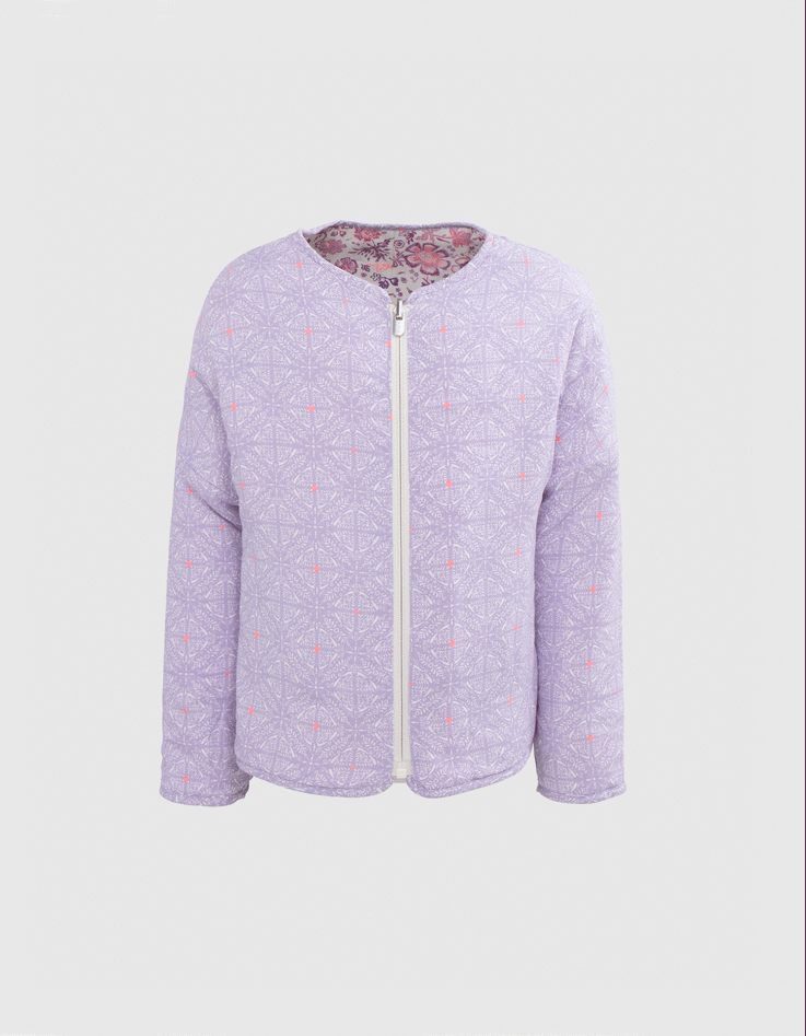 Fliederfarbene Mädchenjacke mit Blumenprint-2