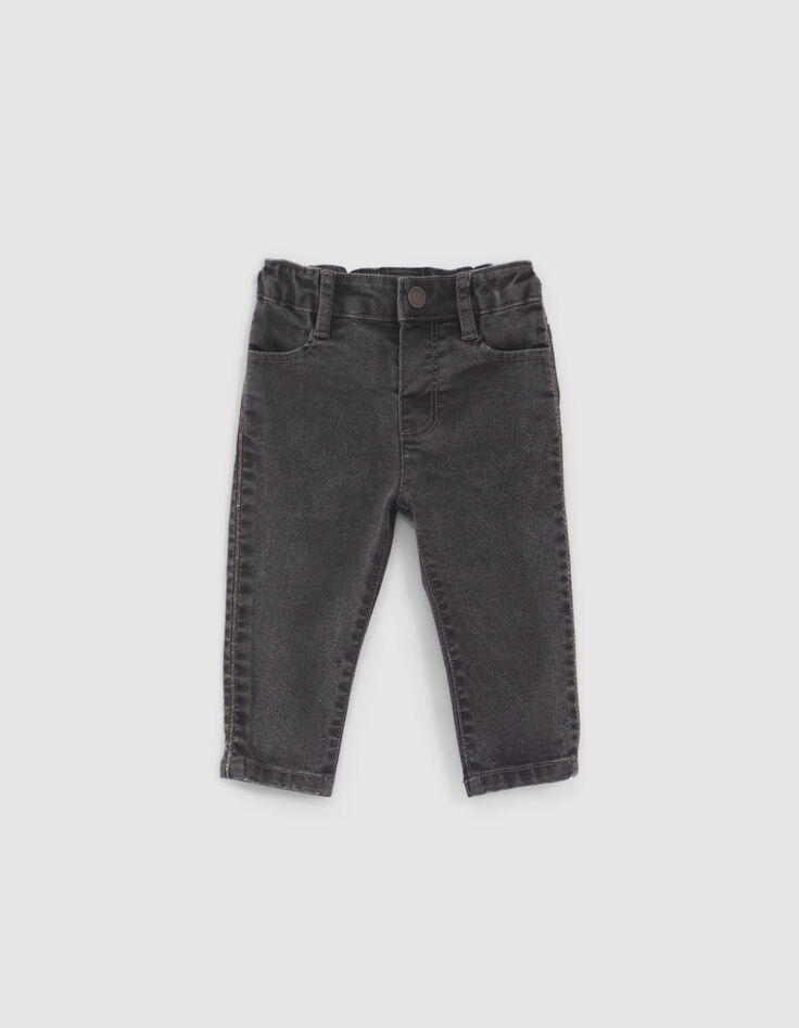Graue Baby-Mädchen-Jeans mit Miniperlendekor an den Seiten-1