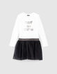 Girls’ off-white mixed-fabric dress with black tutu-1