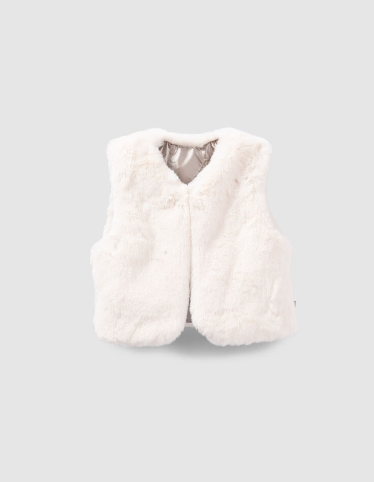 Gilet réversible doré et écru fourré bébé fille-6