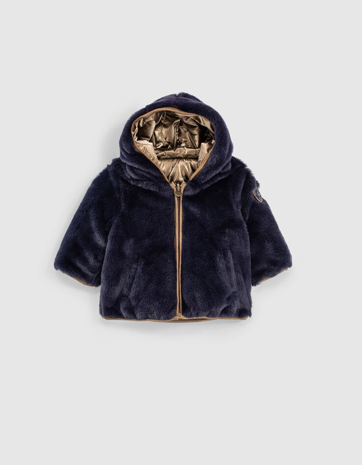 Baby girls’ gold & navy fur-lined reversible padded jacket-2