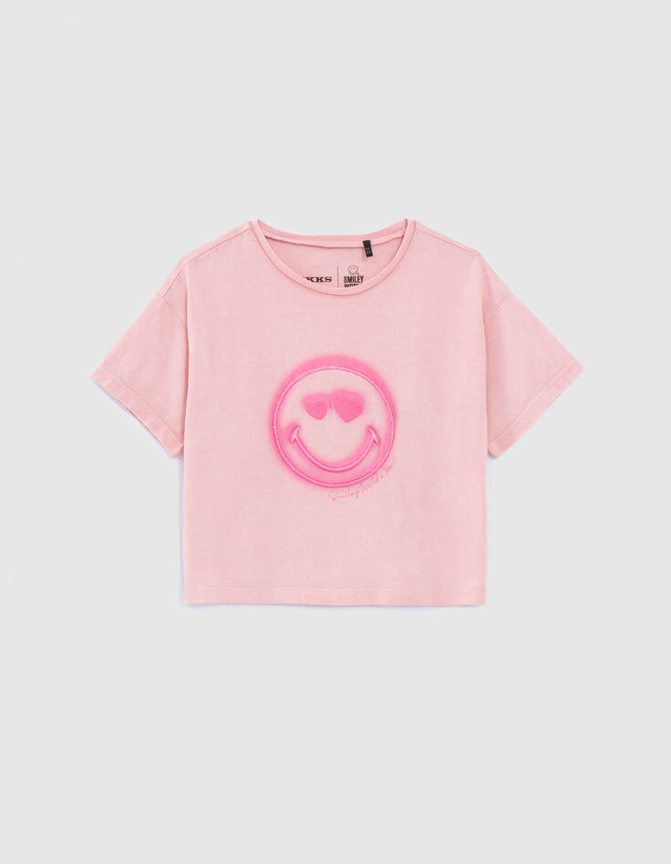 Girls’ pink T-shirt with SMILEYWORLD embroidery-2
