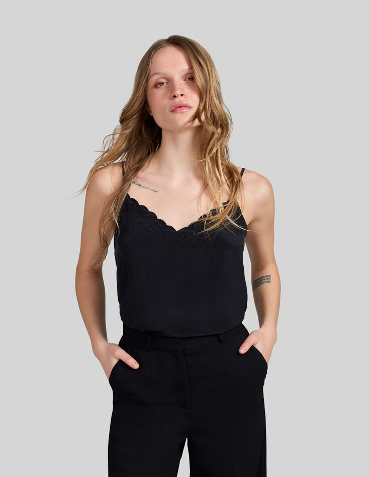 Women’s black silk camisole with skull embroidery-2