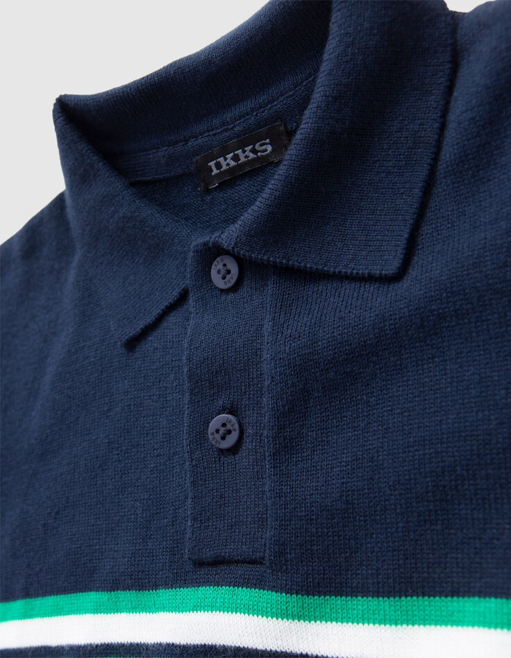 Marineblaues Jungenpoloshirt mit platzierten Streifen-6