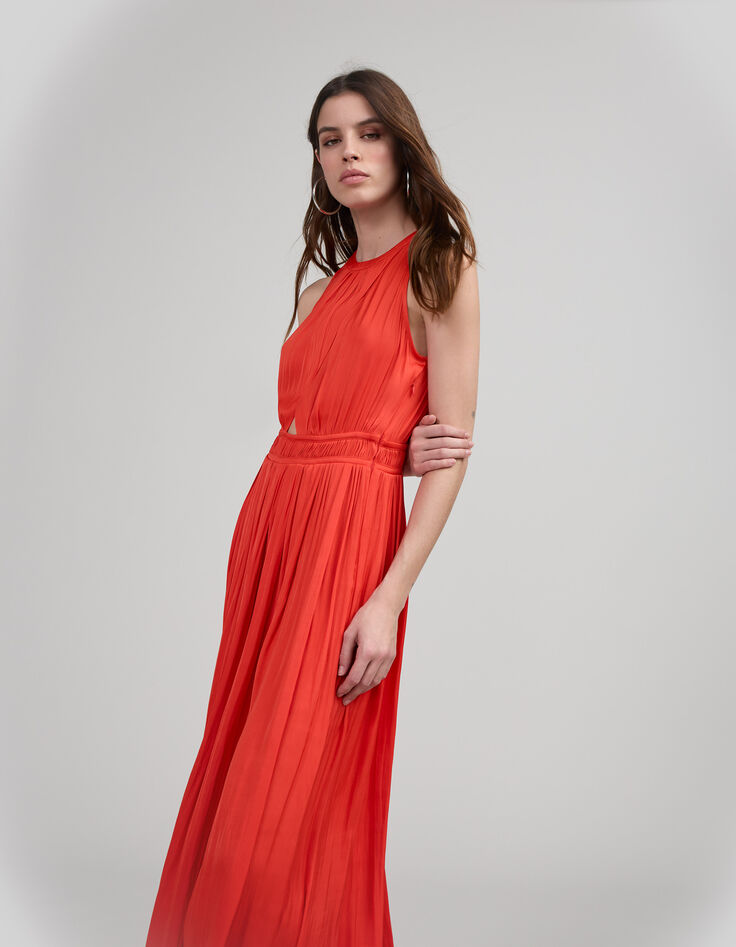 Women’s orange recycled long dress with asymmetric top-2