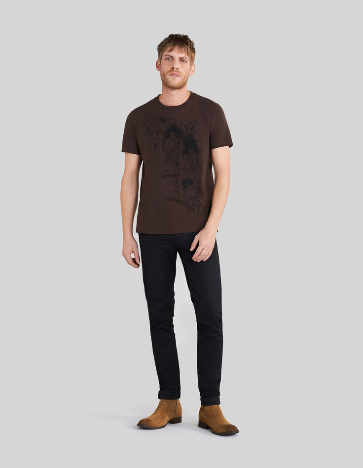 Men’s chocolate T-shirt with reggae men embroidery-2