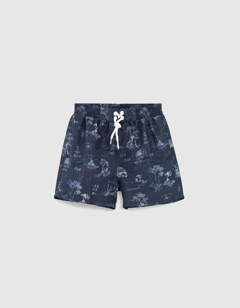 Boys' navy recycled toile de Jouy swim shorts - IKKS