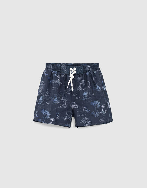 Marineblaue Jungenbadeshorts mit Toile-de-Jouy-Optik - IKKS