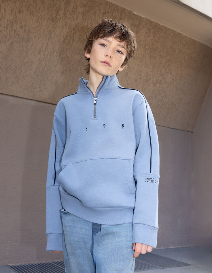 Boy's blue trucker-neck sweatshirt-1