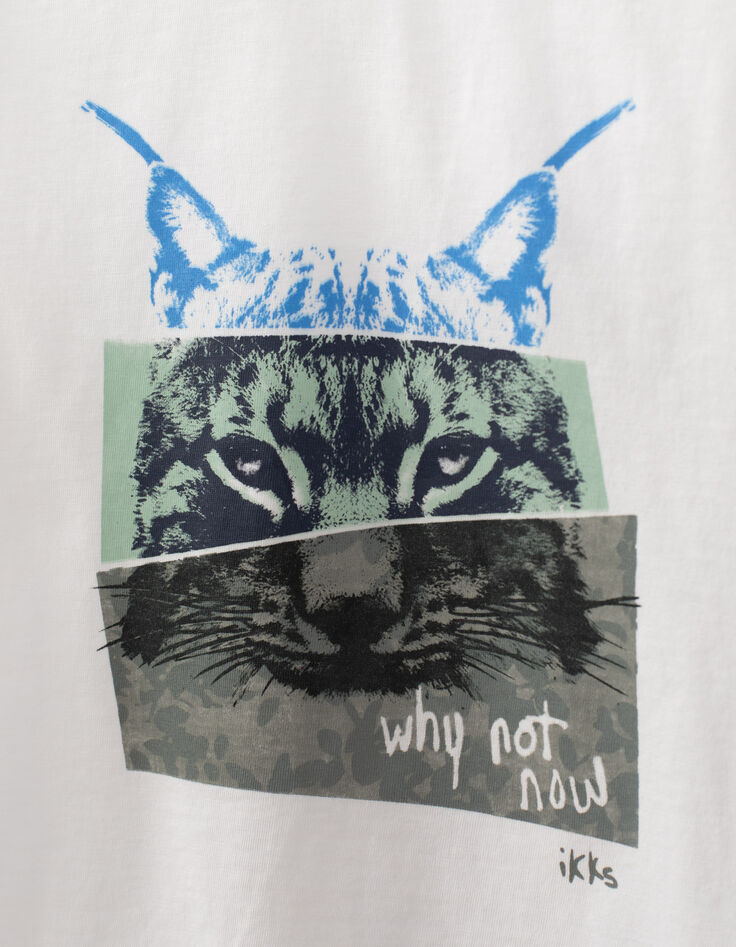 Gebroken wit T-shirt bio opdruk lynx jongens -4