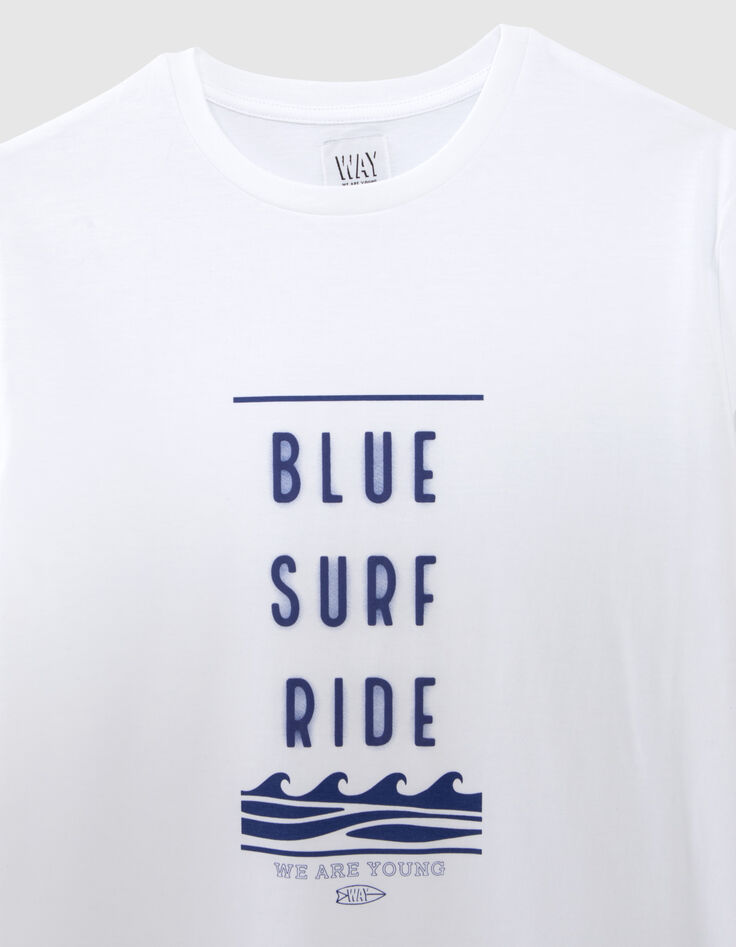 Boys' white T-shirt with rubber slogan and waves-3