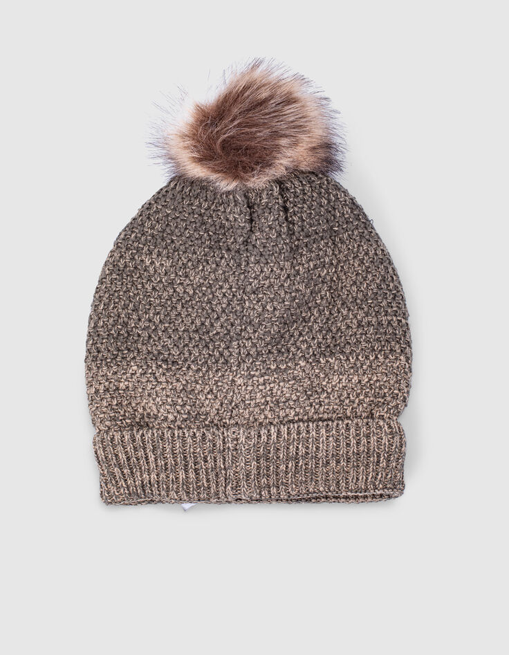 Baby boys’ khaki fur-lined knit beanie with pompom-3