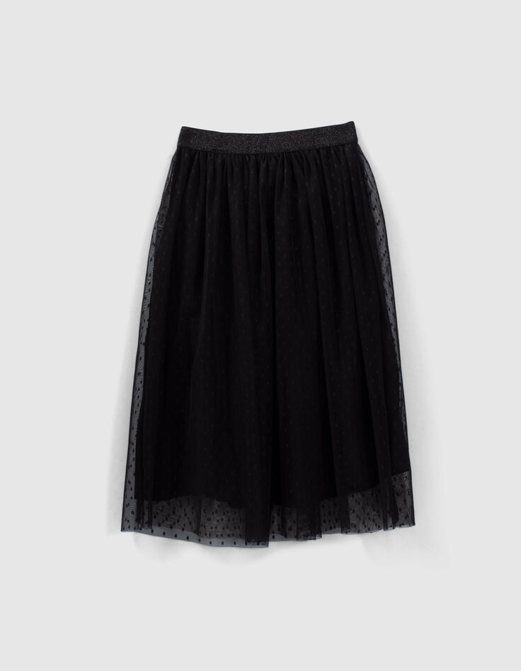 Girls’ black dotted Swiss tulle midi skirt-5