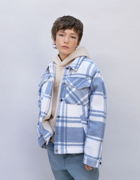 Boy's blue wool plaid jacket with lining - IKKS