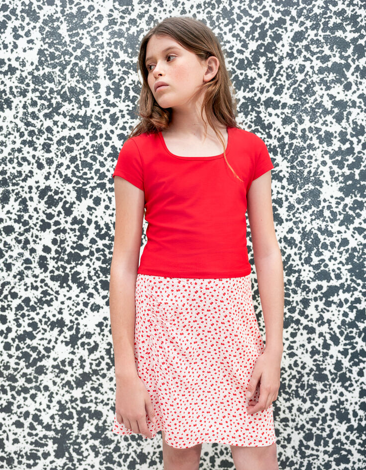 Short ecru skirt LENZING™ ECOVERO™ red flowers girl-5