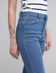 Blauwe waterloze rechte jeans met knopen en franjes Dames-8