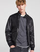 Blouson en cuir noir esprit motard à double poche Homme-6