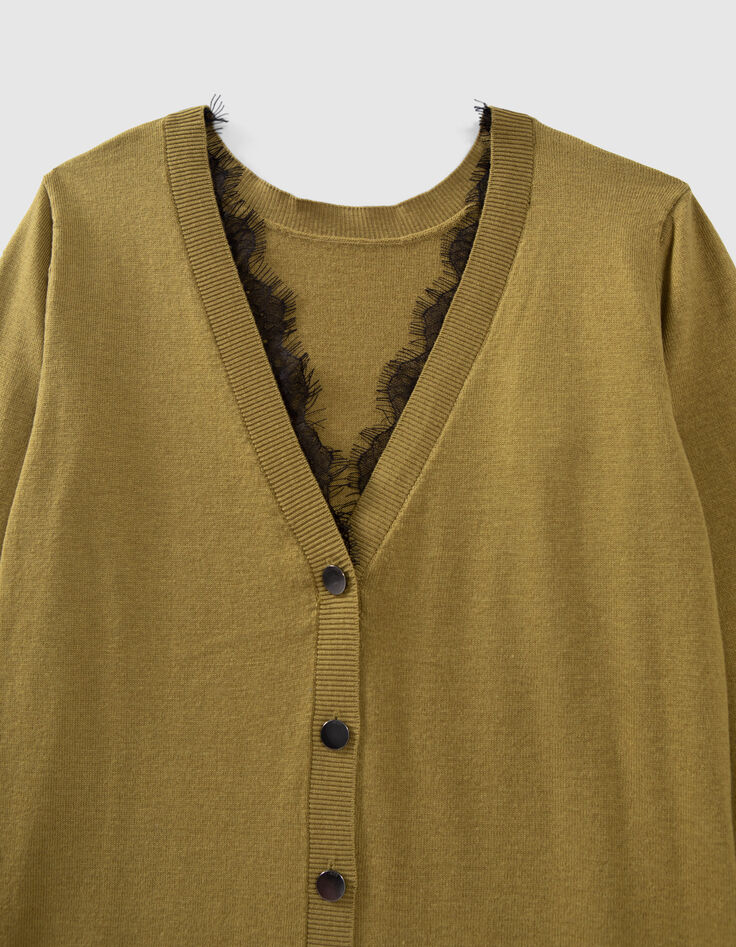 Grüne Damenwendestrickjacke mit Spitze-6