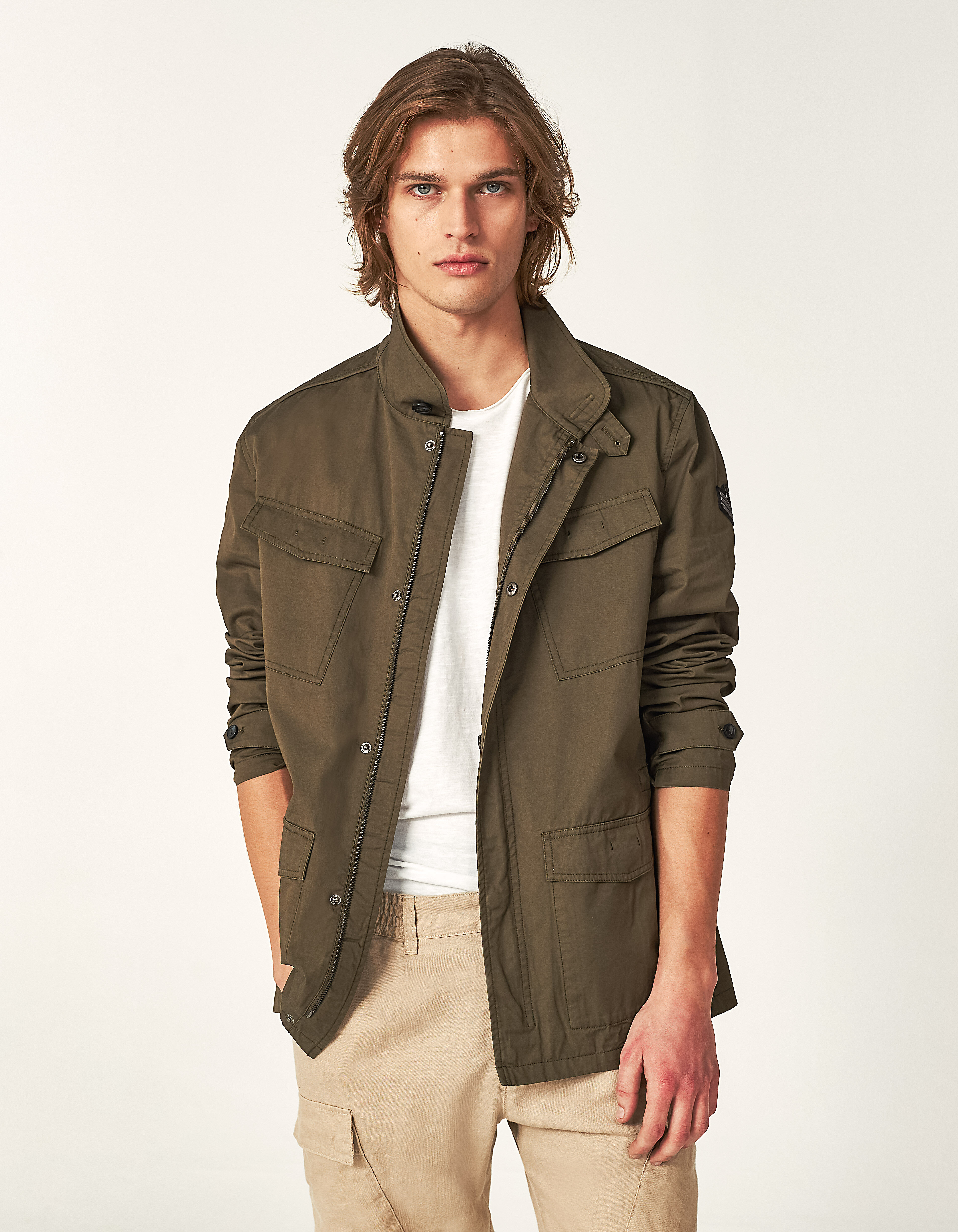 Men's khaki multi-pocket safari jacket