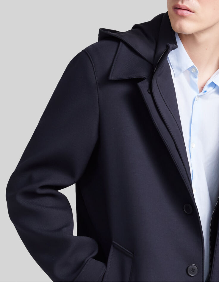 Men’s navy trench coat with detachable hood facing-4