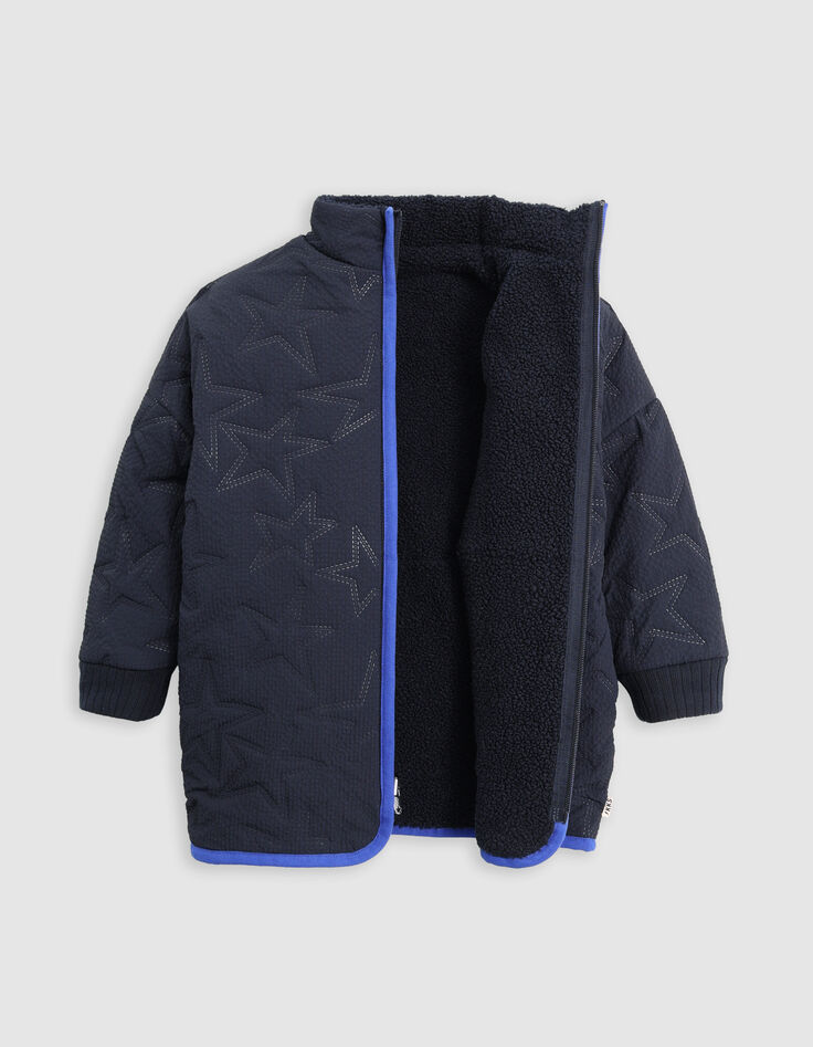 Manteau réversible marine nylon étoiles et sherpa fille-7