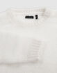 Girl's ecru knitted sweater with embroidered message-4