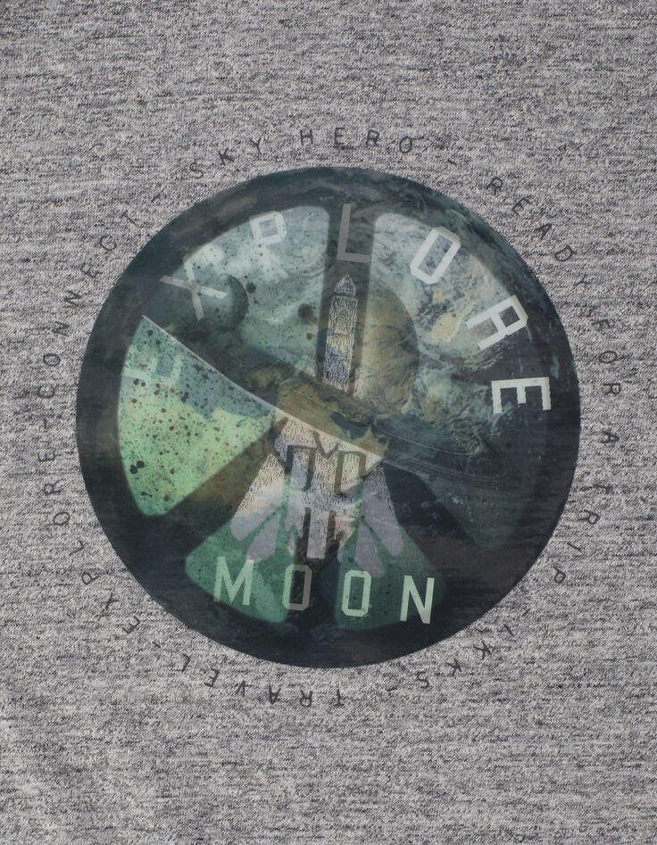 Boys’ grey T-shirt cotton earth/rocket lenticular image-5
